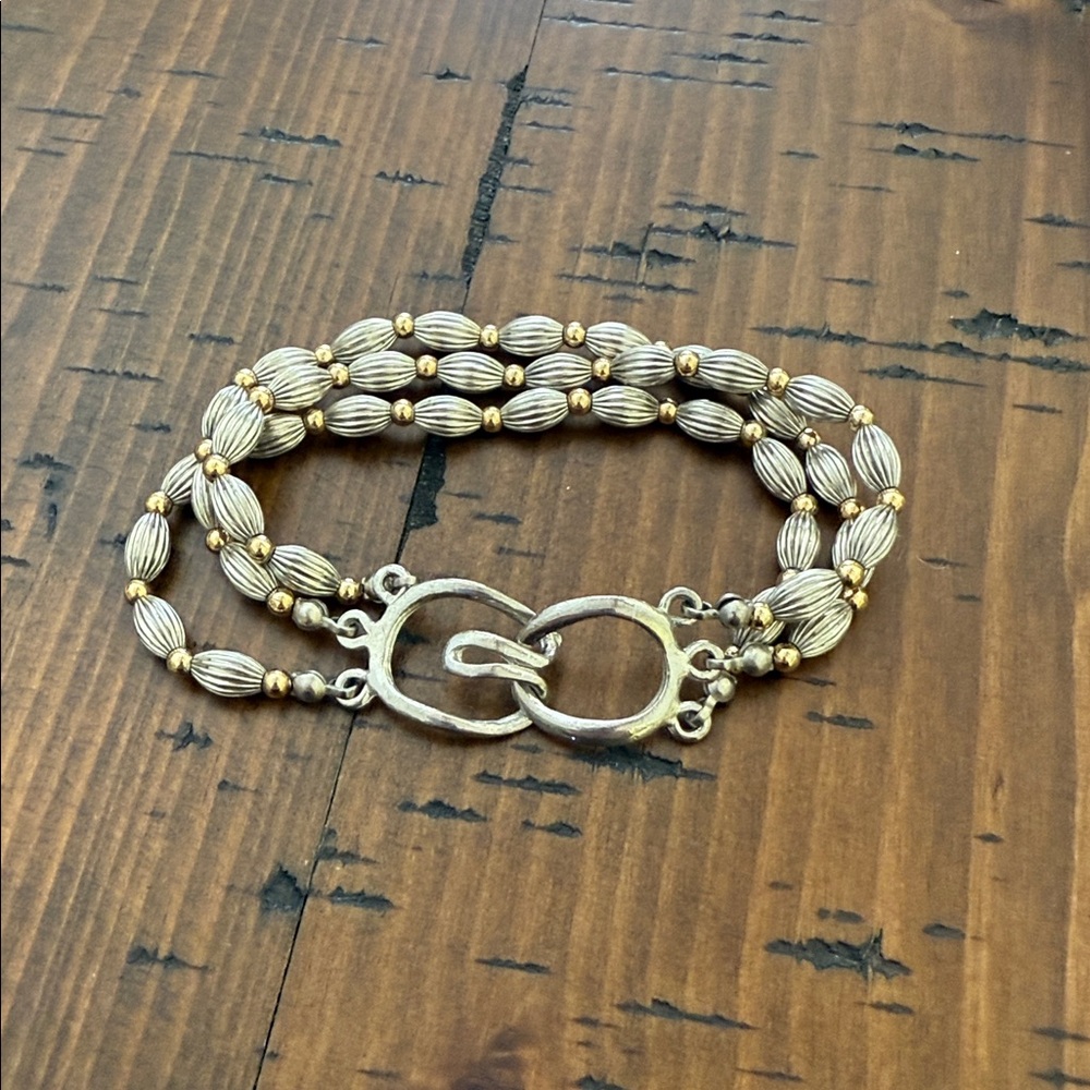 Gold and Silver Rice Bead Bracelet